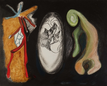 a drawing of 3 entities in a black space