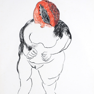 Woman with Red Head Split Skull 